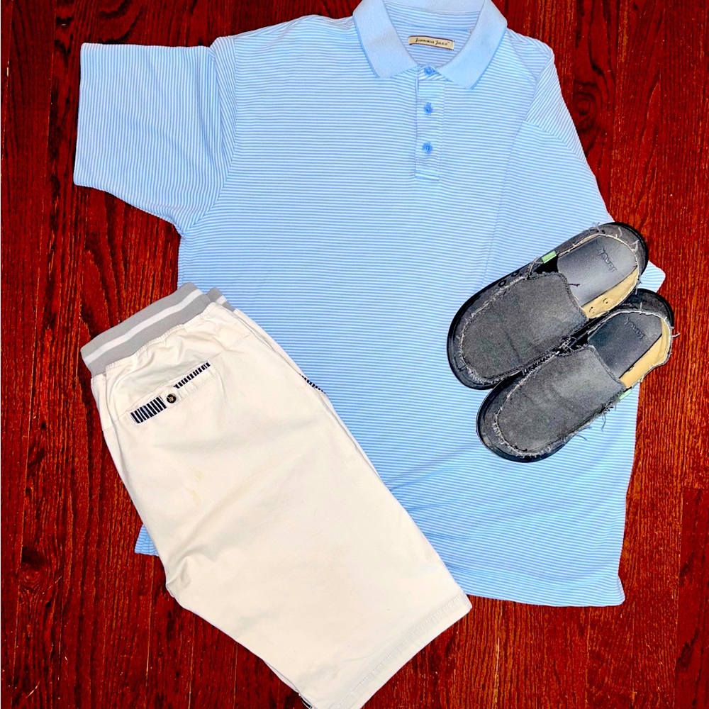 Jamaica Jazz Men’s blue ribbed golf shirt